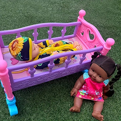 Heart Shaped Doll Toy Bed with Flower Patterns - Princess Playhouse Accessory