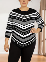 Women's Plus Colorblock Stripe Half Sleeve Sweater