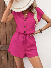 Solid Ribbed Short Sleeve Romper