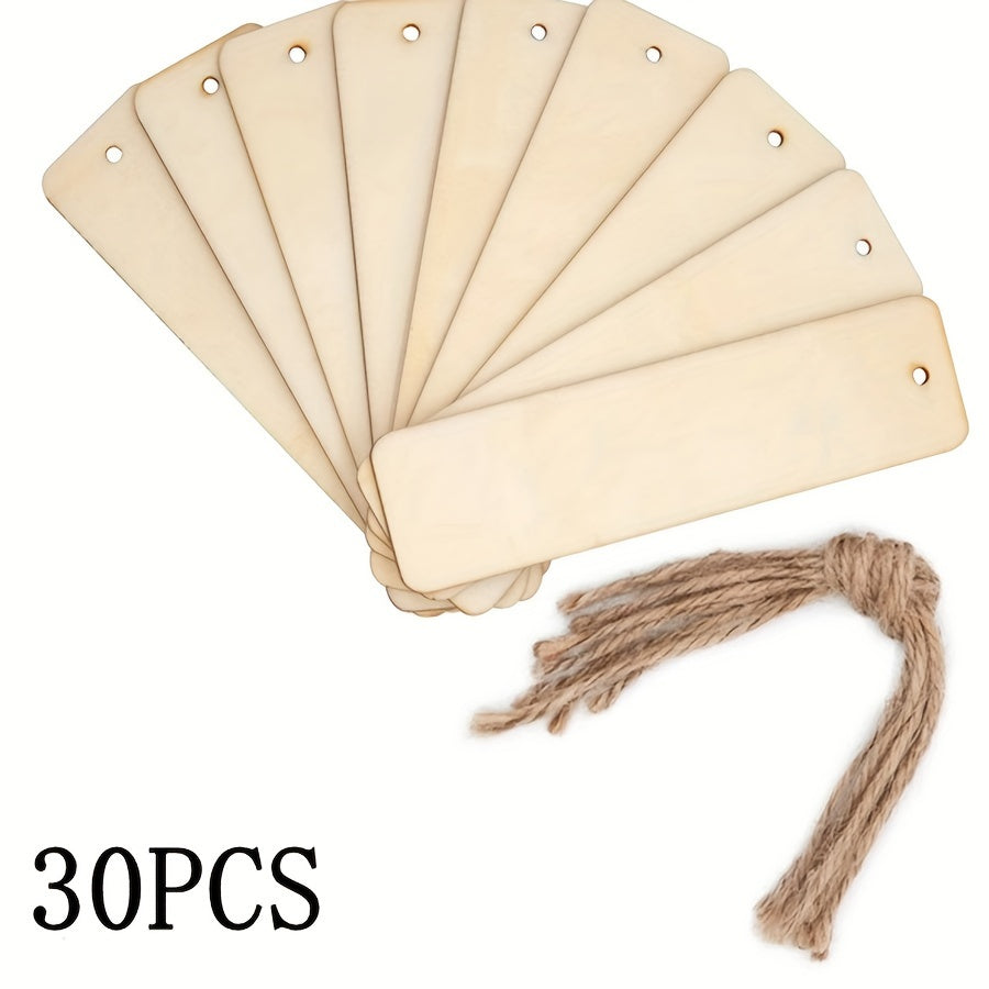 Wooden Bookmarks Wood Pendant Blank DIY Christmas Wedding Hemp Rope