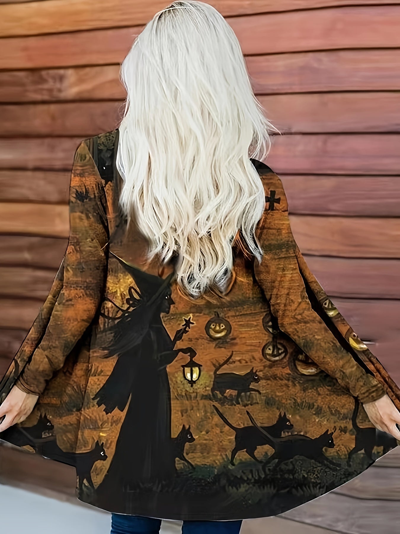 Halloween Cardigan Women's Plus Allover Print Long Sleeve