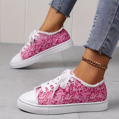 Floral Print Canvas Shoes Lace Up Sneakers Comfortable Low Top