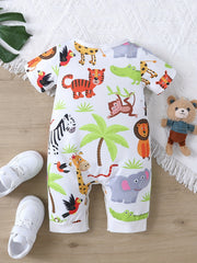Baby Boys Casual Animal Graphic Print Short Sleeve Romper Jumpsuit Clothes