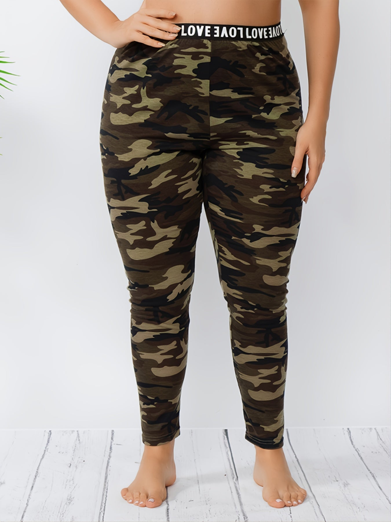 Letter Print High Waist Leggings Women's Plus Skinny Pants