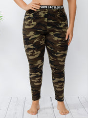 Letter Print High Waist Leggings Women's Plus Skinny Pants