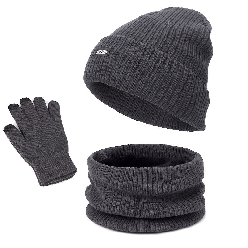 Winter Plus Velvet Hat Scarf Gloves Set Men Women Knitted Thickened Warm