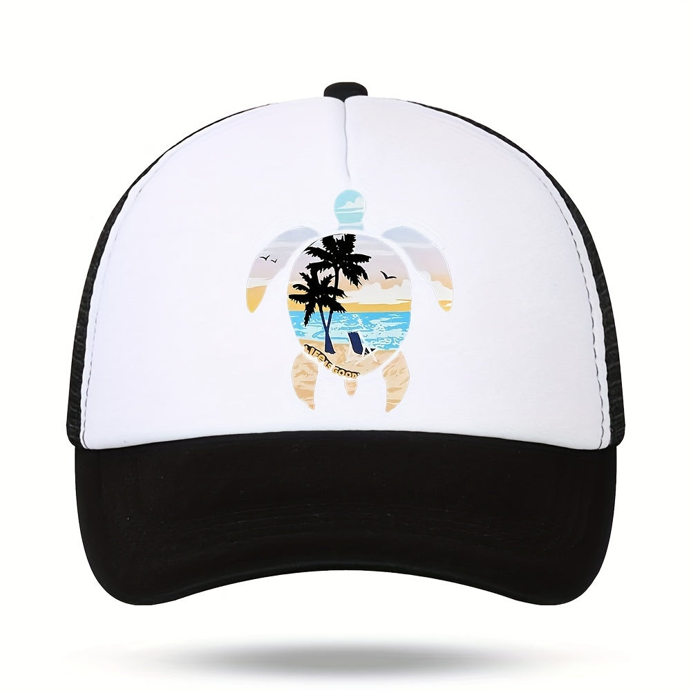 Unisex Sunshade Breathable Adjustable Baseball Cap with Beach Pattern