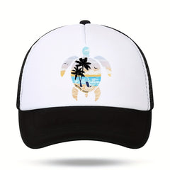 Unisex Sunshade Breathable Adjustable Baseball Cap with Beach Pattern