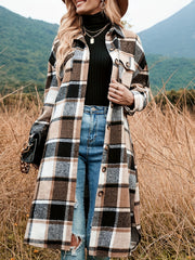 Plaid Shacket Split Lapel Jacket Button Down With Pockets Outerwear
