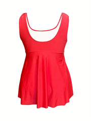 Vacay Tankini Set Women's Plus Solid Peplum Tank Top & Panty Swimsuit