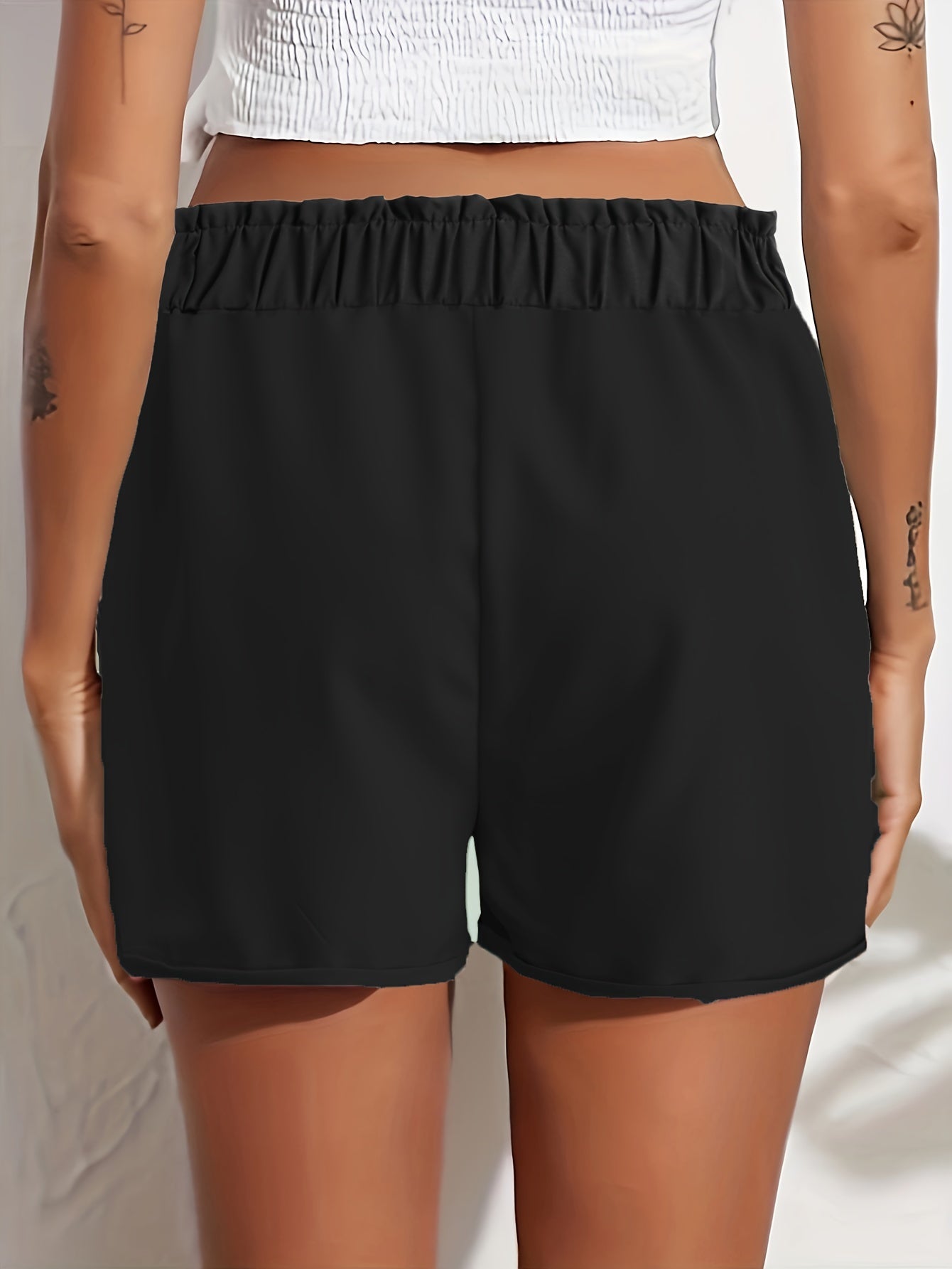 Solid Elastic Waist Shorts Casual Summer Versatile Women's Clothing