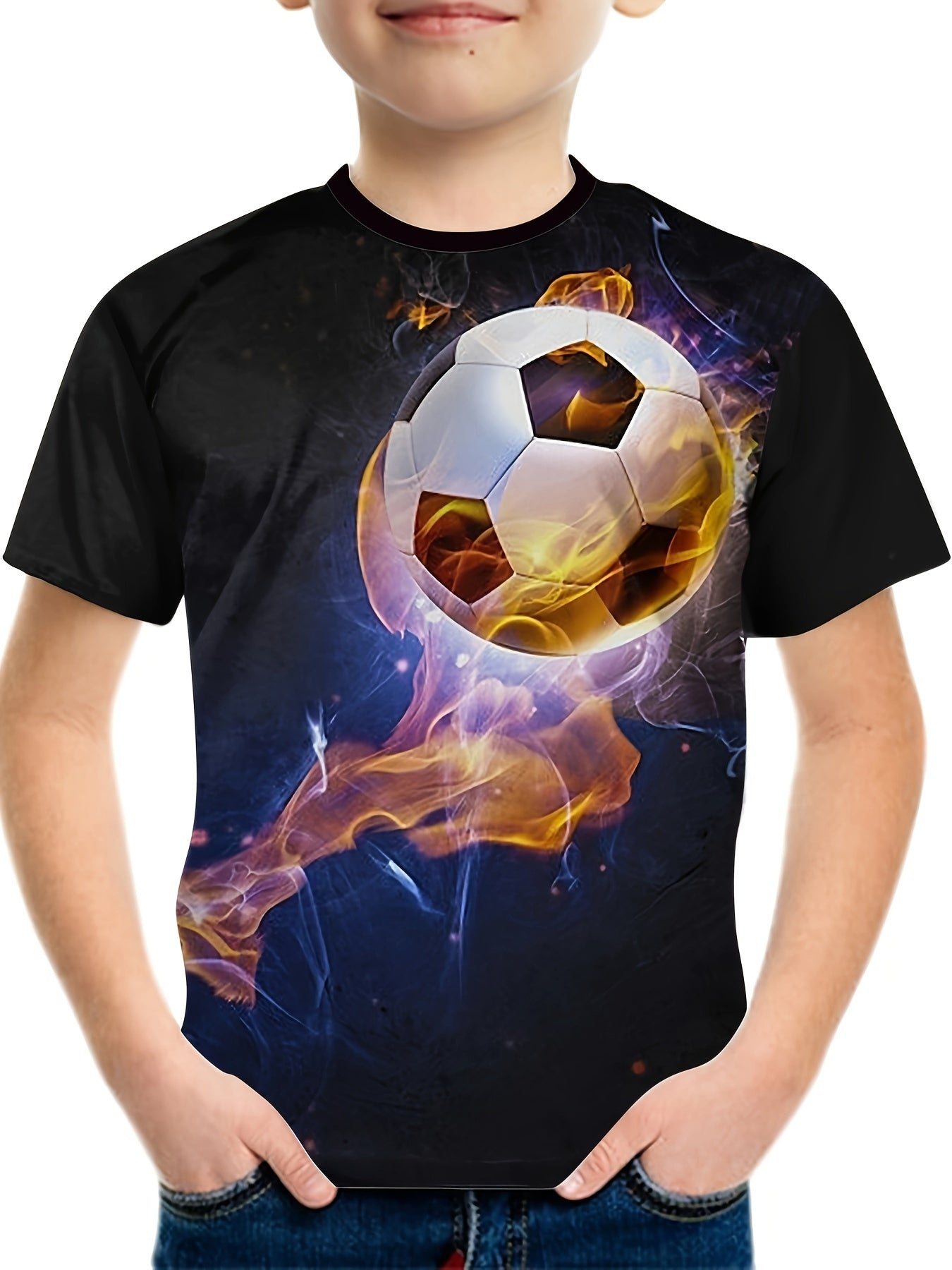 3D Soccer Ball Pattern Kids T-shirt Short Sleeve Top