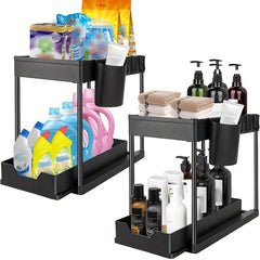 2 Tier Sliding Cabinet Basket Organizer - Under Sink Storage