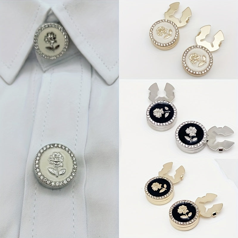 2 Rhinestone Rose Pattern Button Covers - Fashionable Novelty Hidden Buttons