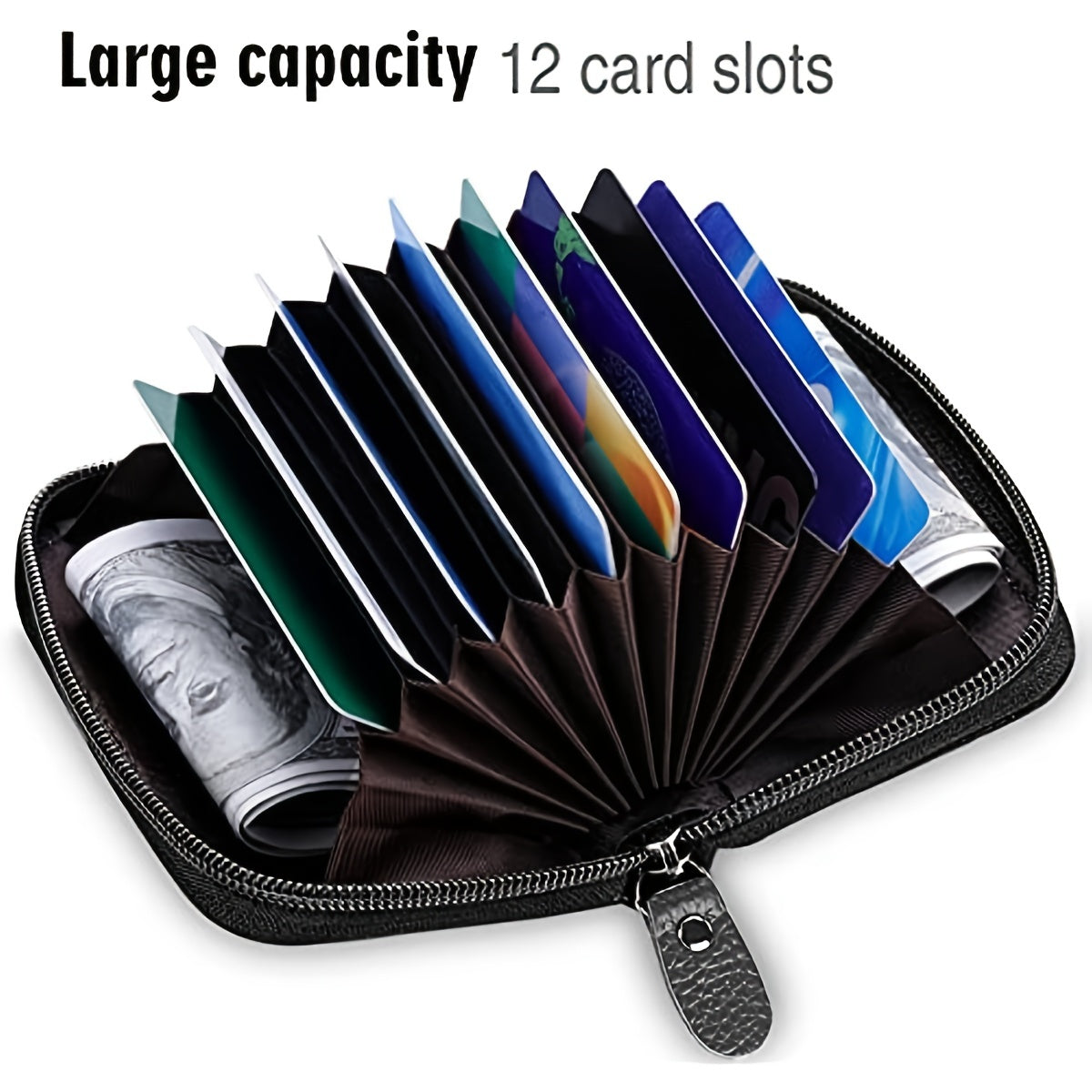RFID Credit Card Holder with Zipper Leather Wallet