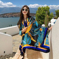 Geometric Print Large Scarf Block Shawl Boho Sunscreen Head Wrap