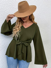 Long Sleeve Peplum Top with Belt
