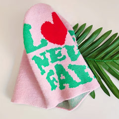Pink Letter Jacquard Warm Beanie Love Never Fails Elastic Knit Hat