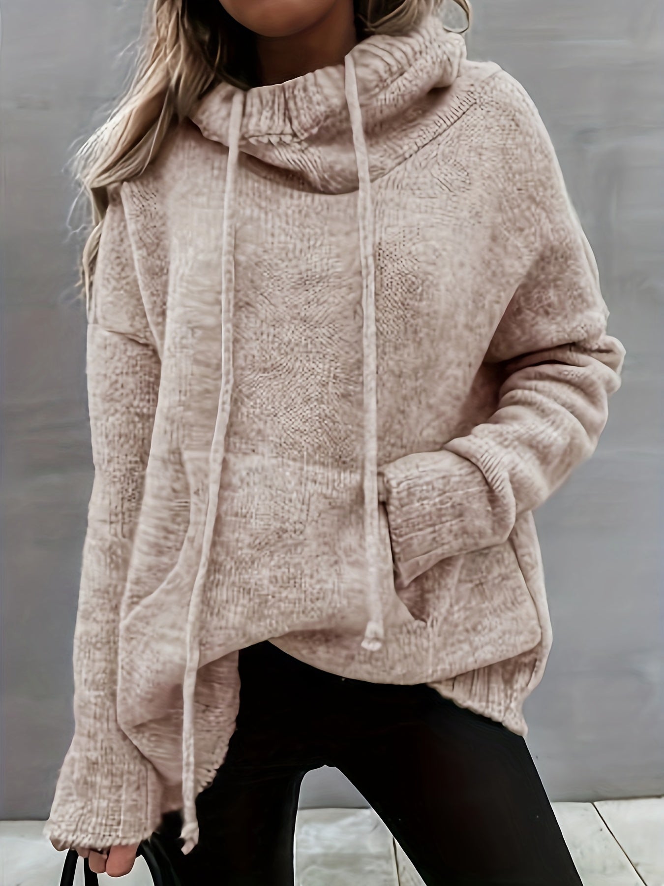 Solid Cowl Neck Jumper with Pockets