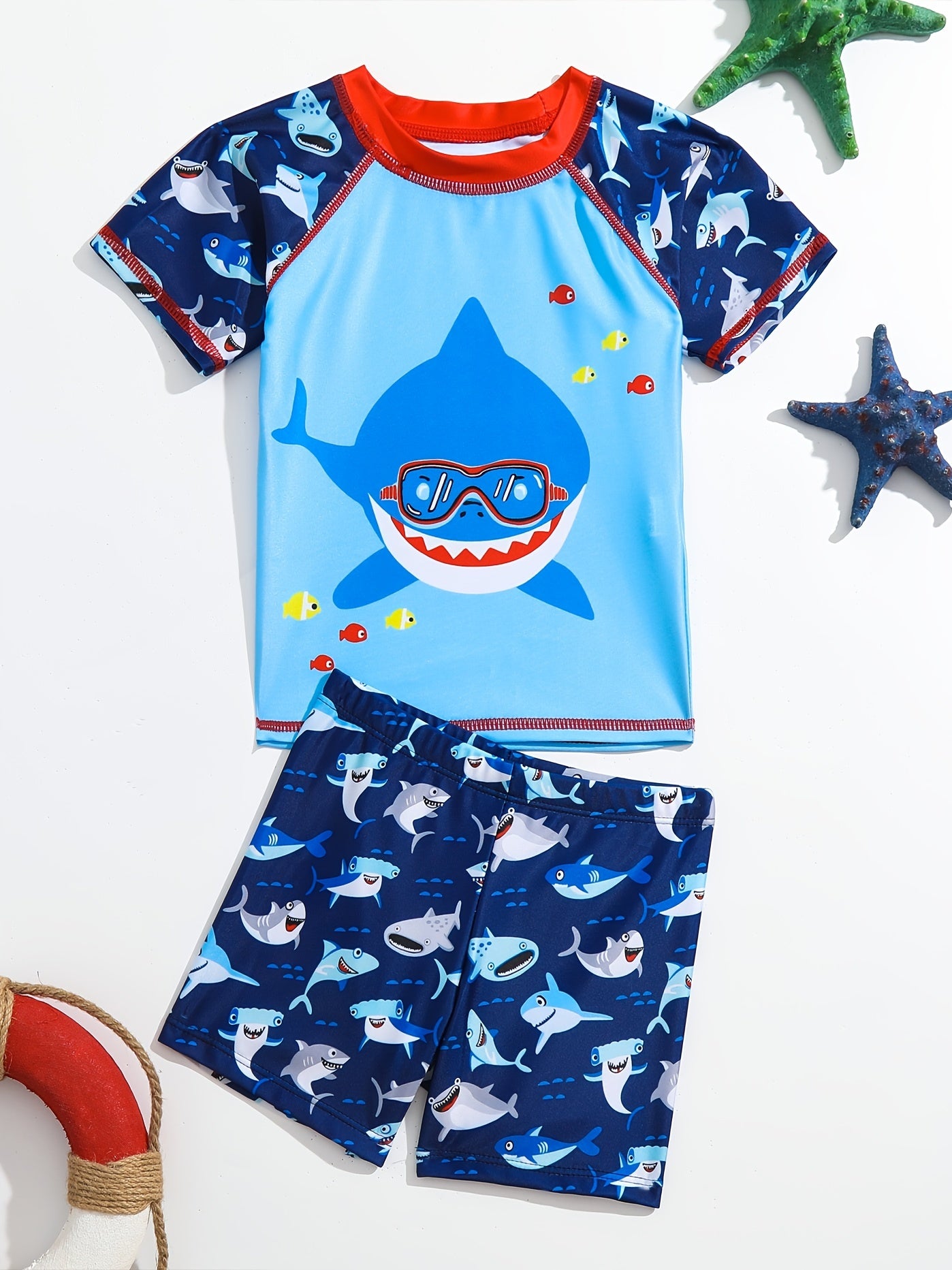Boys Shark Tee & Shorts Set for Summer Swim