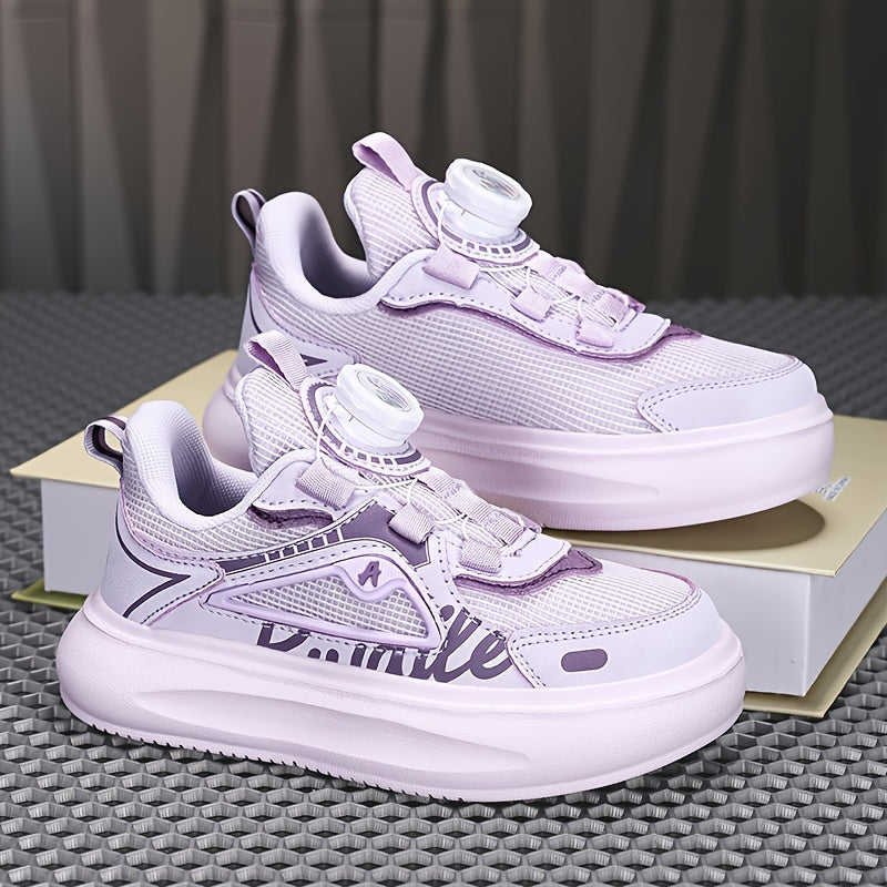 Boys Mesh Sneakers with Rotating Button Breathable Non-slip Shoes