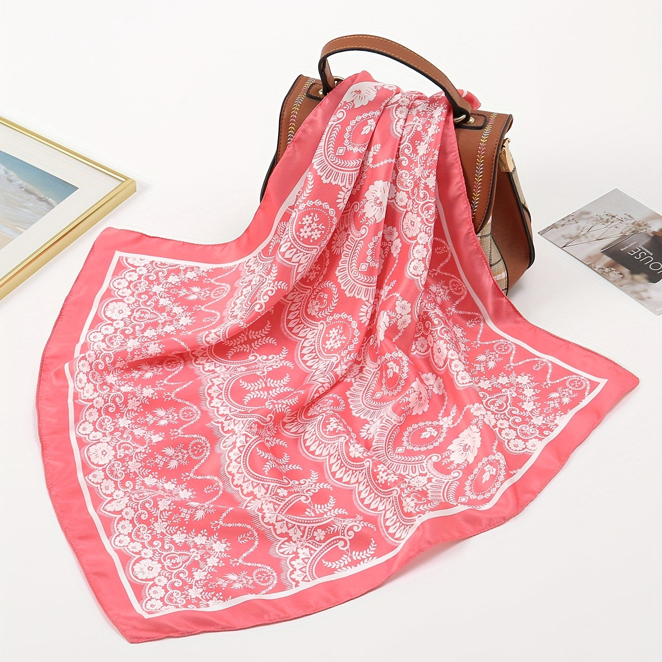 Red Printed Striped Bandana Boho Floral Square Scarf Women Casual Head Wrap