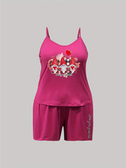 Gnomes Print Pajama Set with Cami Top & Shorts