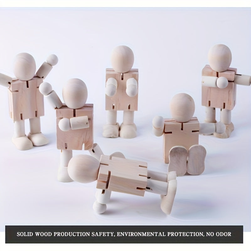 2pcs Wooden Embryo Robot DIY Colored Wooden Ornaments