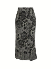 Vintage Floral Print High Waist Midi Skirt for Spring & Summer