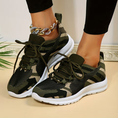 Camouflage Mesh Breathable Lace up Running Shoes For Women