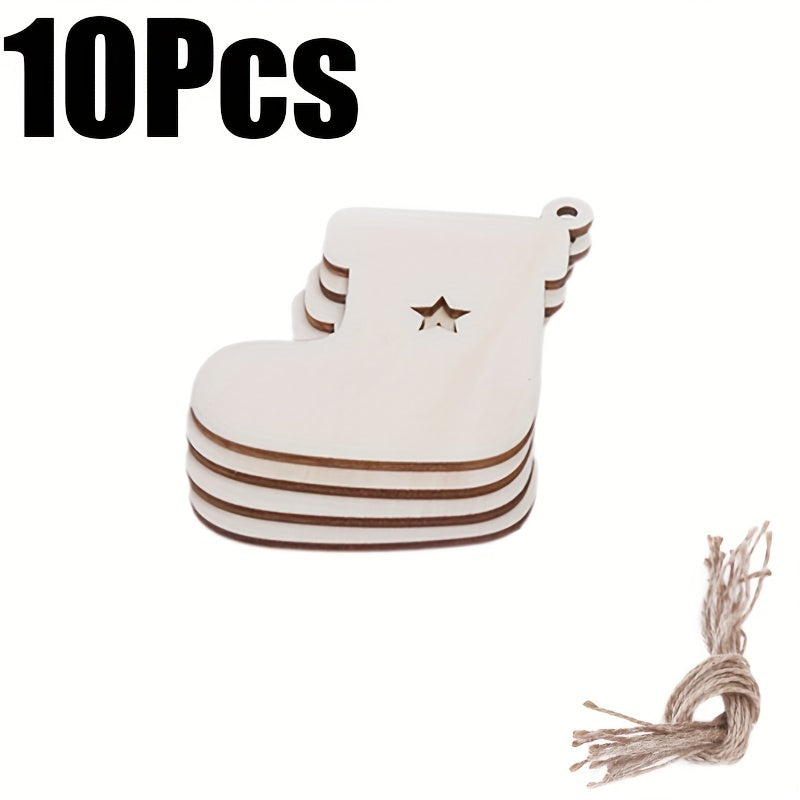 10pcs Christmas Stocking Wooden Pendant Decorations