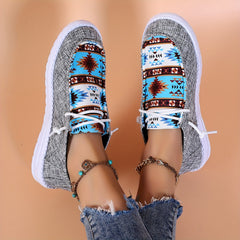 Women's Geometric Pattern Low Top Sneakers Lightweight Casual Shoes