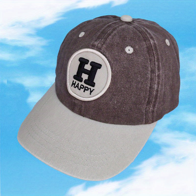 Kids H Letter Baseball Cap Water Wash Embroidered Outdoor Activity 53