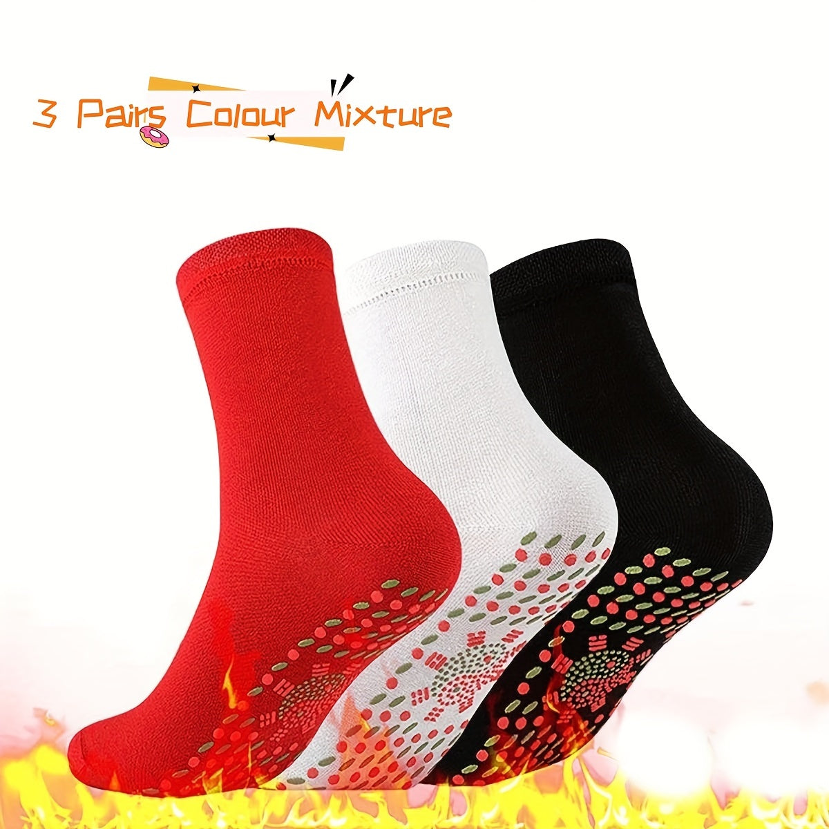 3 Pairs Warm Mid Calf Socks Health Care Massage Thermal Coldproof