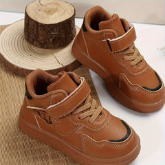 Boy's Solid Skate Shoes Hook And Loop Fastener Breathable Sneakers