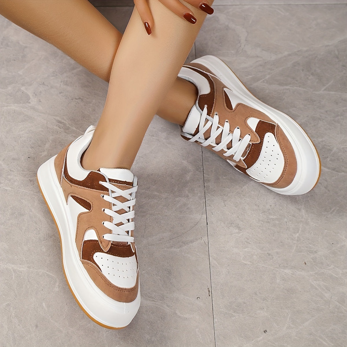 Women's Colorblock Casual Sneakers Lace Up Low Round Toe Comfy Skate Shoes