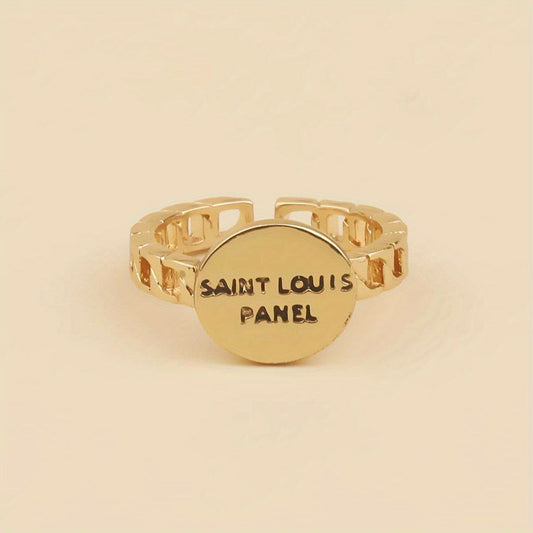 Vintage Letter Carved Ring Chain Structure Adjustable Open Ring
