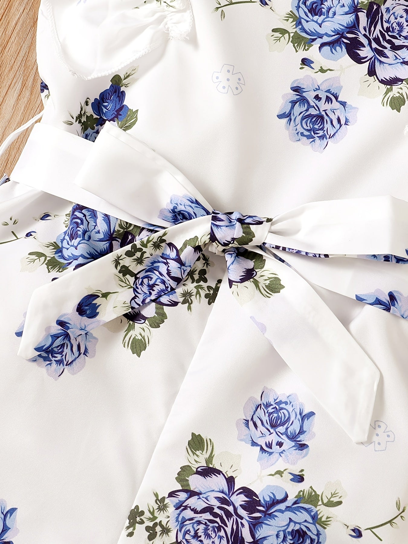 Girls Flowers Print Romper Sleeveless Ruffles Jumpsuit With Belt