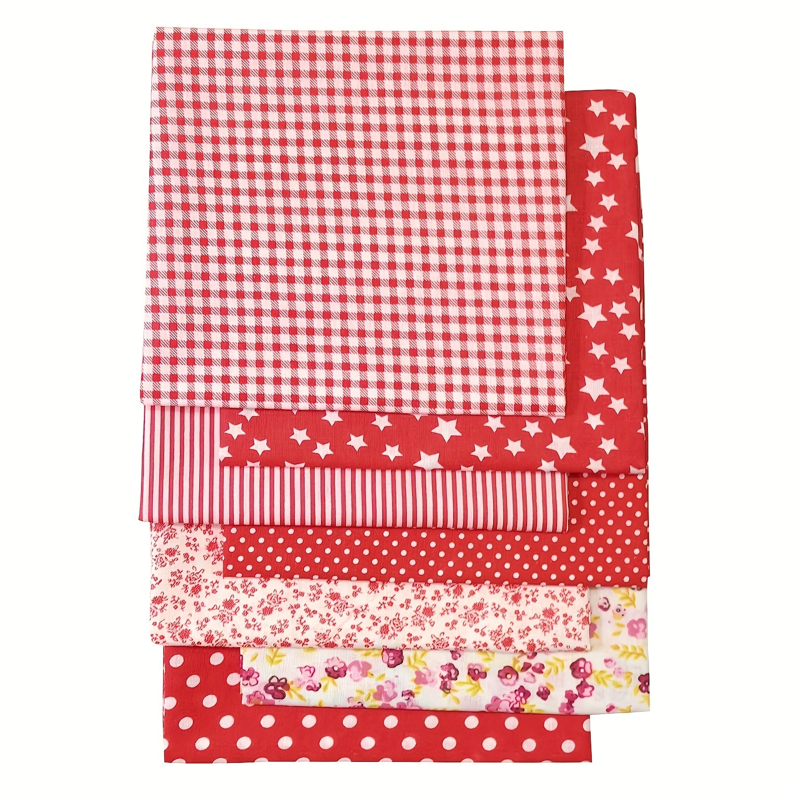 7pcs Red Flower Cotton Fabric Sewn Pre Cut Square Bed Sheets Quilted DIY Bundle
