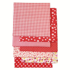 7pcs Red Flower Cotton Fabric Sewn Pre Cut Square Bed Sheets Quilted DIY Bundle