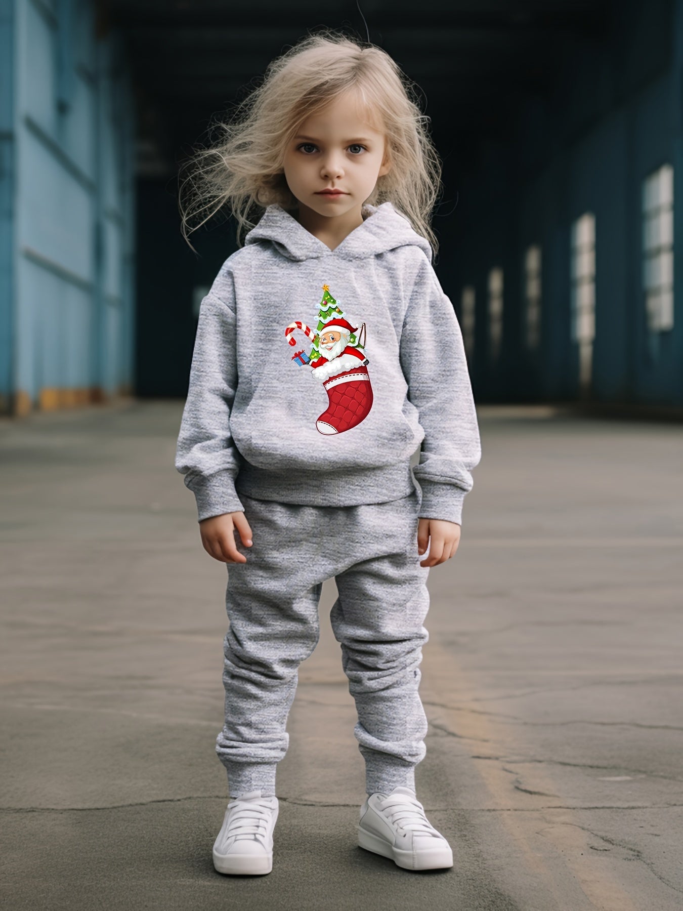 OERYUI Santa & Socks Print Hoodies Pants Set for Girls Boys