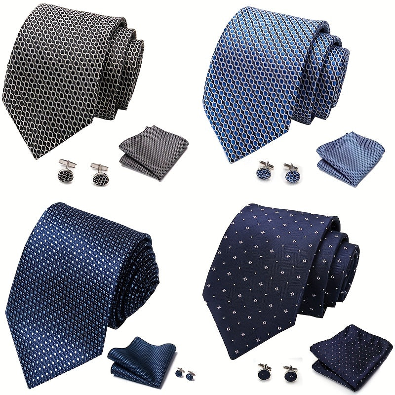 Polka Dot Tie Handkerchief Woven Classic Men's Necktie 3pcs Set