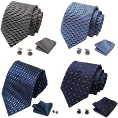 Polka Dot Tie Handkerchief Woven Classic Men's Necktie 3pcs Set