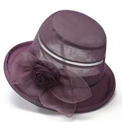Flower Decor Breathable Bucket Hat Foldable Sunscreen Thin Basin Hat Lightweight