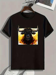Bull Print Men's Graphic T-shirt Casual Comfy Tees For Summer