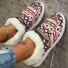 Geometric Print Warm Sneakers Lightweight Casual Walking Shoes