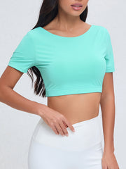 Sports Twist Solid Short Sleeve Top Crew Neck T shirt Women's Activewear