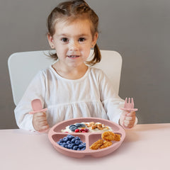 3pcs Silicone Baby Feeding Set Pink Sky Divided Suction Plate Led Weaning Set