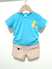 Toddler Boy's Cartoon Giraffe Pattern 2pcs T shirt & Cargo Shorts Set Outfits