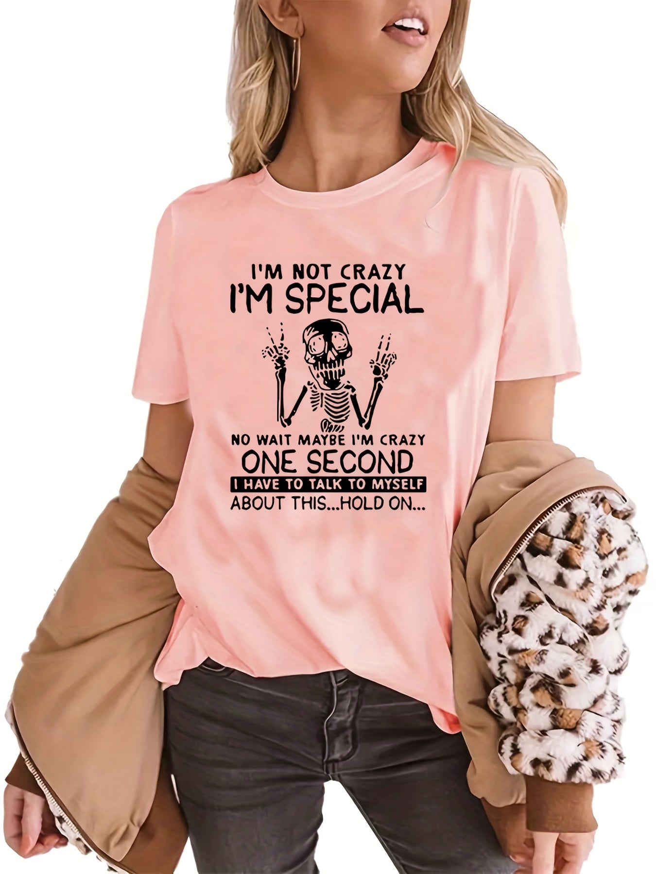 Halloween Skull & Letter Graphic Tee Crew Neck Casual Sports T shirts